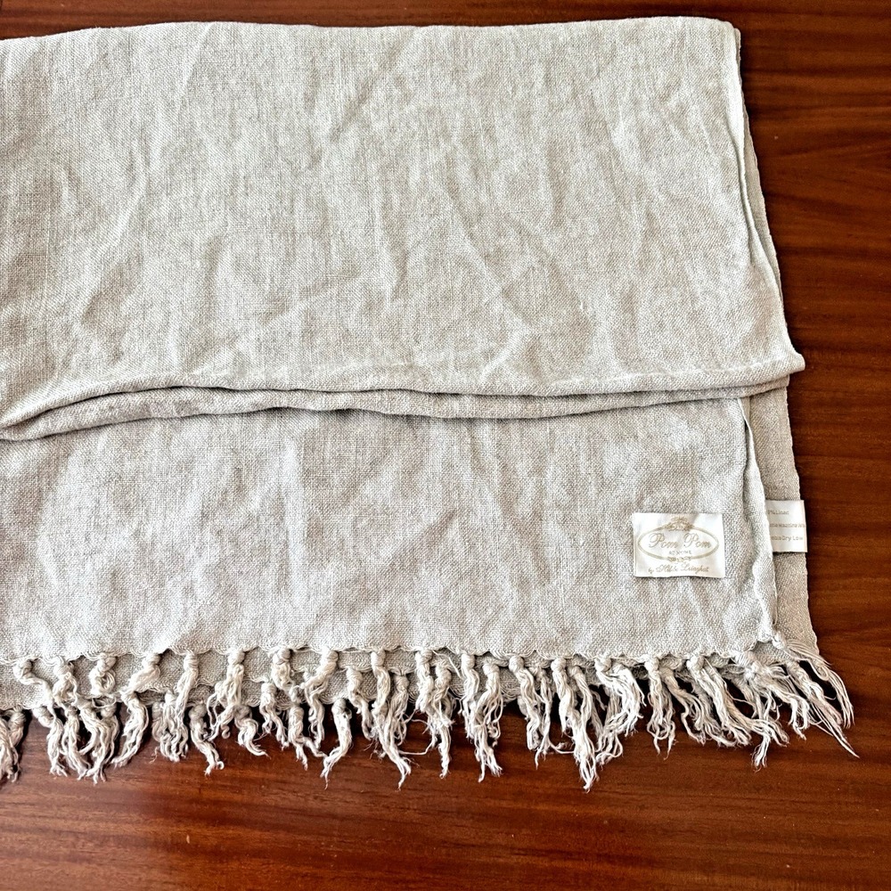 Pom Pom at Home Hilde Leiaghat 100% Linen Throw Blanket Oatmeal Fringe 50 x 72 - Picture 2 of 8